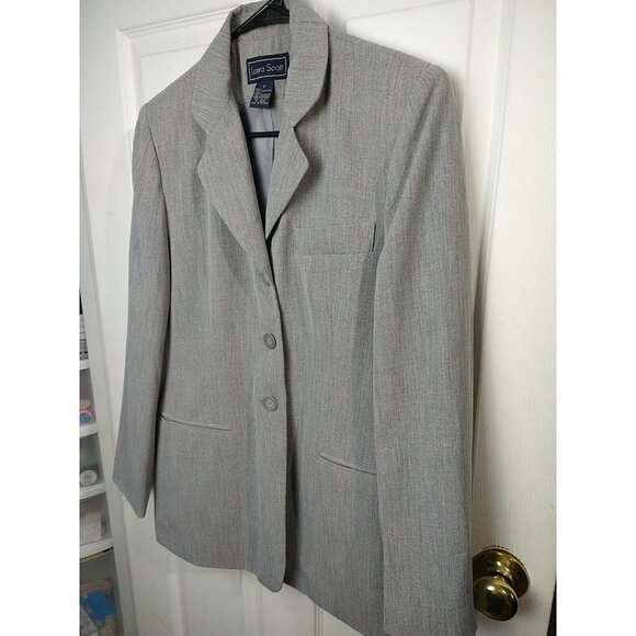 Laura Scott Grey Collared Lined Three Button Close Career Jacket Size 8 - Picture 3 of 16